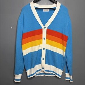 Men's Retro Style Rainbow Cardigan OXKnit Store Rainbow Thundermans Small